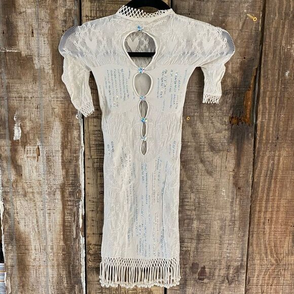 Poster Girl Yemaya Dress Shapewear Fringe Dress Oyster fishnet mini Revolve - Picture 11 of 12